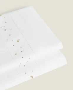 Crib Bedding*ZARA Home Embroidered Moons And Stars Flat Sheet Taupe