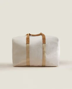 Personalization*ZARA Home Fabric Travel Bag With Leather Detail Ecru