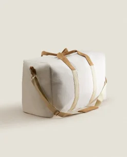 Personalization*ZARA Home Fabric Travel Bag With Leather Detail Ecru