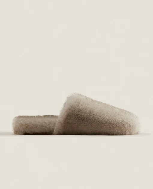 Woman*ZARA Home Faux Fur Mule Slippers Grey