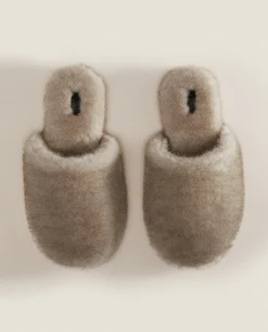 Woman*ZARA Home Faux Fur Mule Slippers Grey