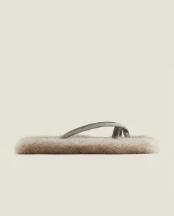 Woman*ZARA Home Faux Fur Sandal Slippers Grey