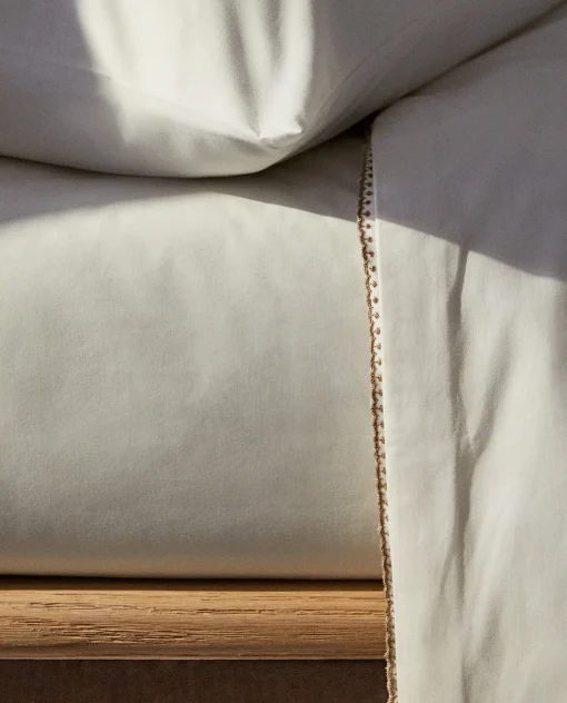 Crib Bedding*ZARA Home Fitted Sheet With Topstitching Oyster White