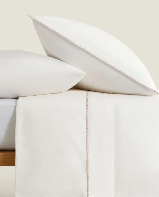 Crib Bedding*ZARA Home Fitted Sheet With Topstitching Oyster White
