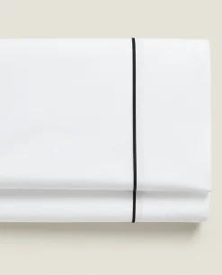 Flat Sheets*ZARA Home Flat Sheet With Colored Piping Detail Black