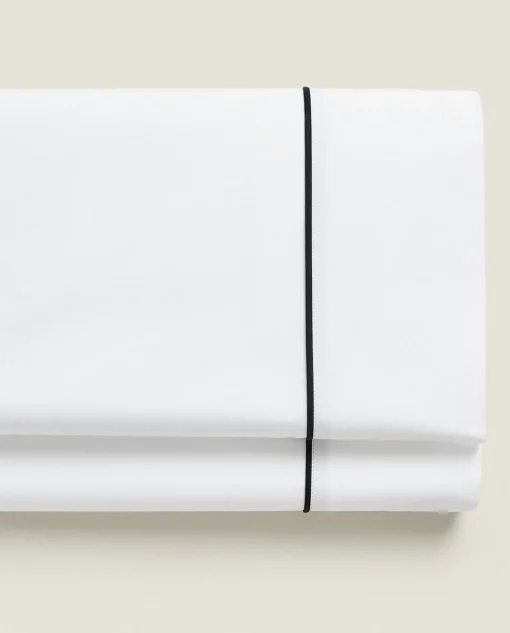 Flat Sheets*ZARA Home Flat Sheet With Colored Piping Detail Black