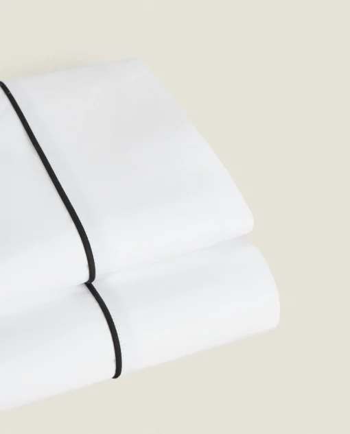 Flat Sheets*ZARA Home Flat Sheet With Colored Piping Detail Black