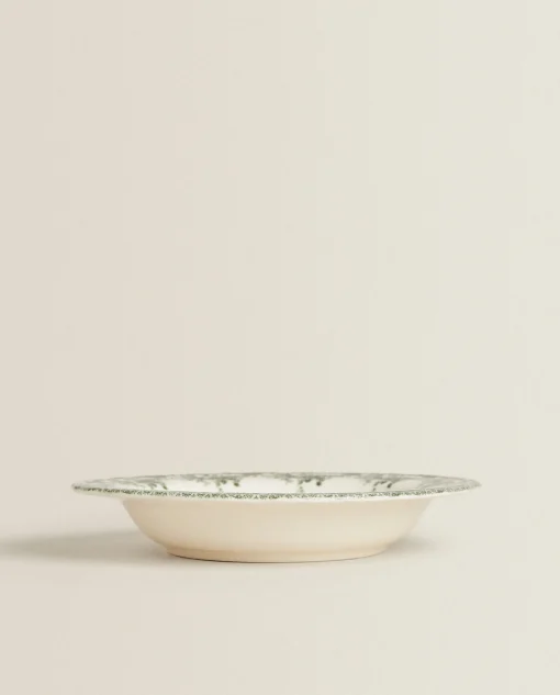 Soup Plates*ZARA Home Floral Earthenware Soup Plate Olive