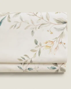 Flat Sheets*ZARA Home Floral Embroidery Flat Sheet Cream