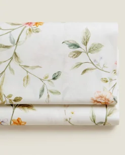 Flat Sheets*ZARA Home Floral Embroidery Flat Sheet Oyster White