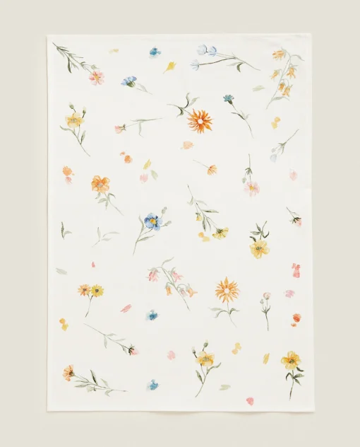 Kitchen Towels, Aprons And Bags*ZARA Home Floral Print Cotton Kitchen Towel (Pack Of 2) Green