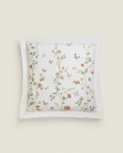 Pillowcases*ZARA Home Flower And Butterfly Print Pillowcase Oyster White