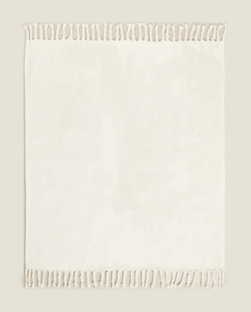 Blankets*ZARA Home Fringed Soft-Touch Blanket Oyster White