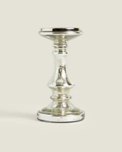 Candlesticks And Tealight Holders*ZARA Home Geometric Glass Candlestick Silver