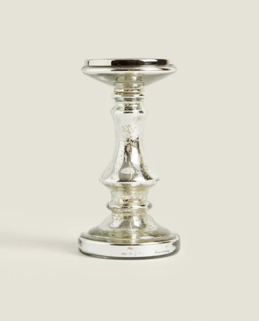 Candlesticks And Tealight Holders*ZARA Home Geometric Glass Candlestick Silver