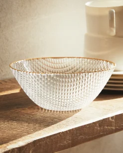 Bowls*ZARA Home Glass Bowl With Raised Detail Golden