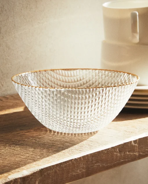 Bowls*ZARA Home Glass Bowl With Raised Detail Golden
