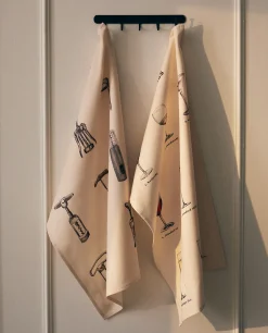 Wine & Cheese Collection*ZARA Home Glass Print Kitchen Towel (Pack Of 2) Cream