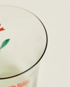 Tumblers*ZARA Home Glass Tumbler With Floral Silk Screen Grey