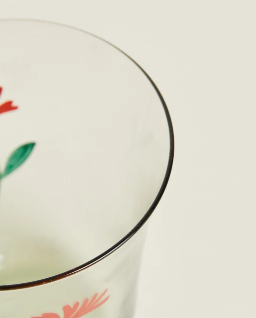 Tumblers*ZARA Home Glass Tumbler With Floral Silk Screen Grey