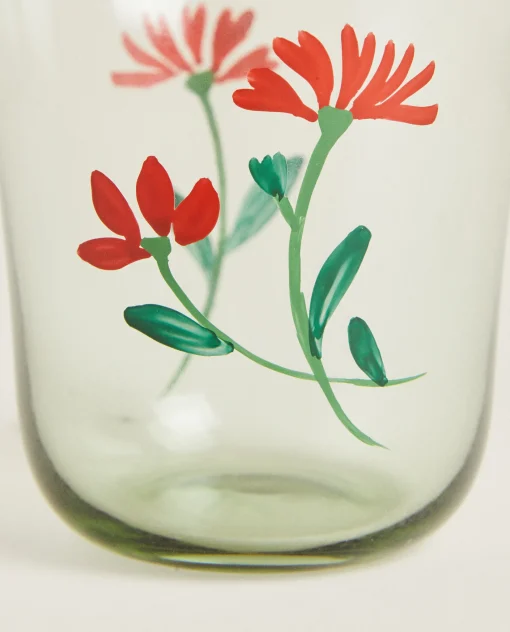Tumblers*ZARA Home Glass Tumbler With Floral Silk Screen Grey