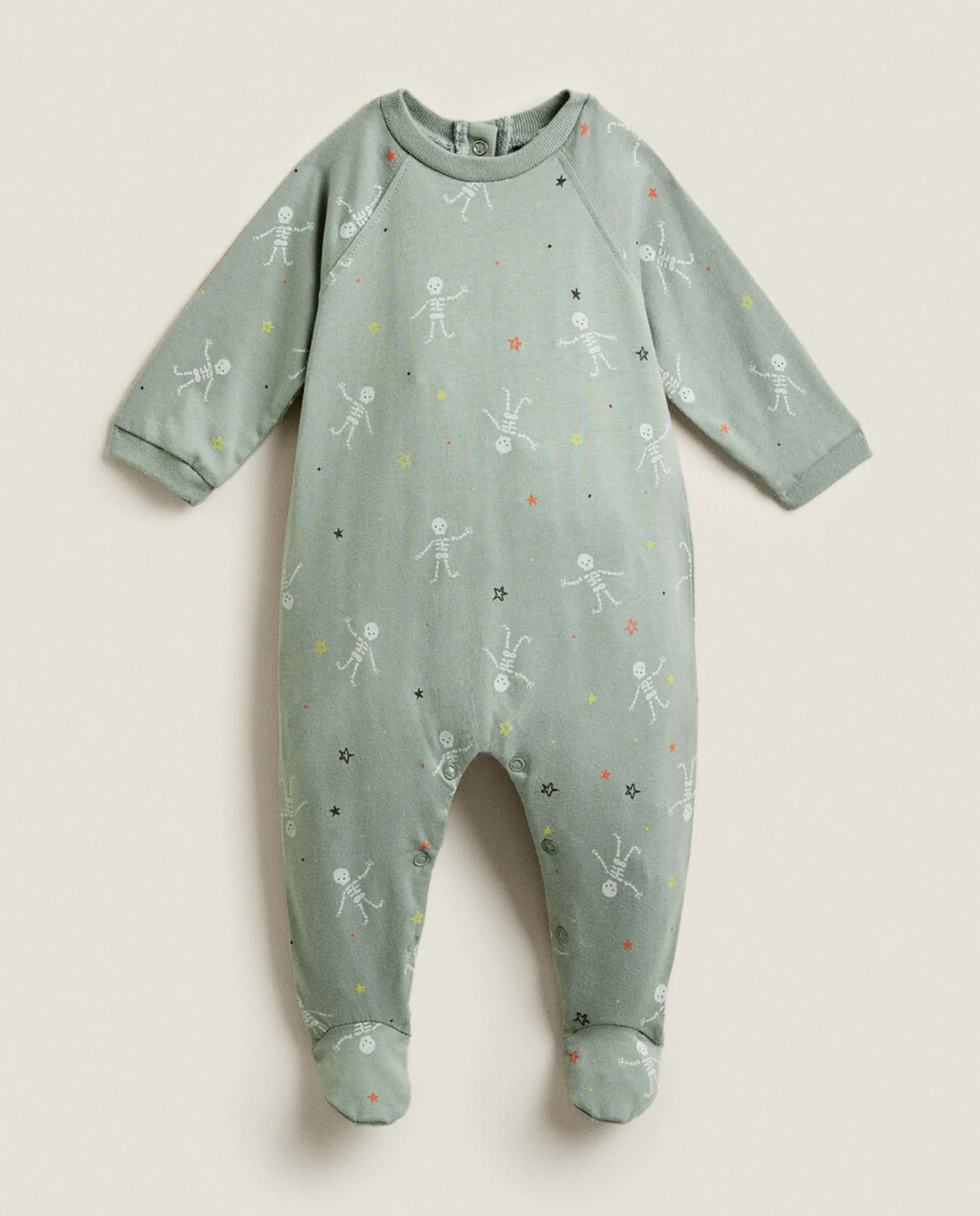 Kids*ZARA Home Halloween Baby Romper With Skeletons Green