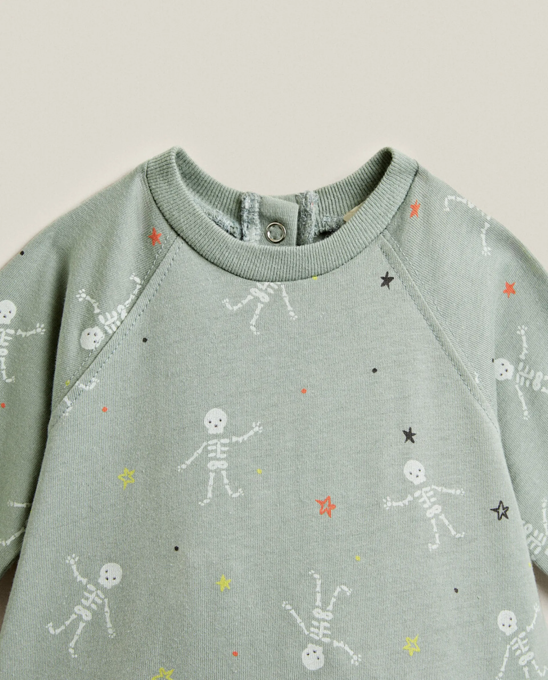 Kids*ZARA Home Halloween Baby Romper With Skeletons Green