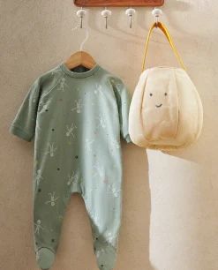 Kids*ZARA Home Halloween Baby Romper With Skeletons Green