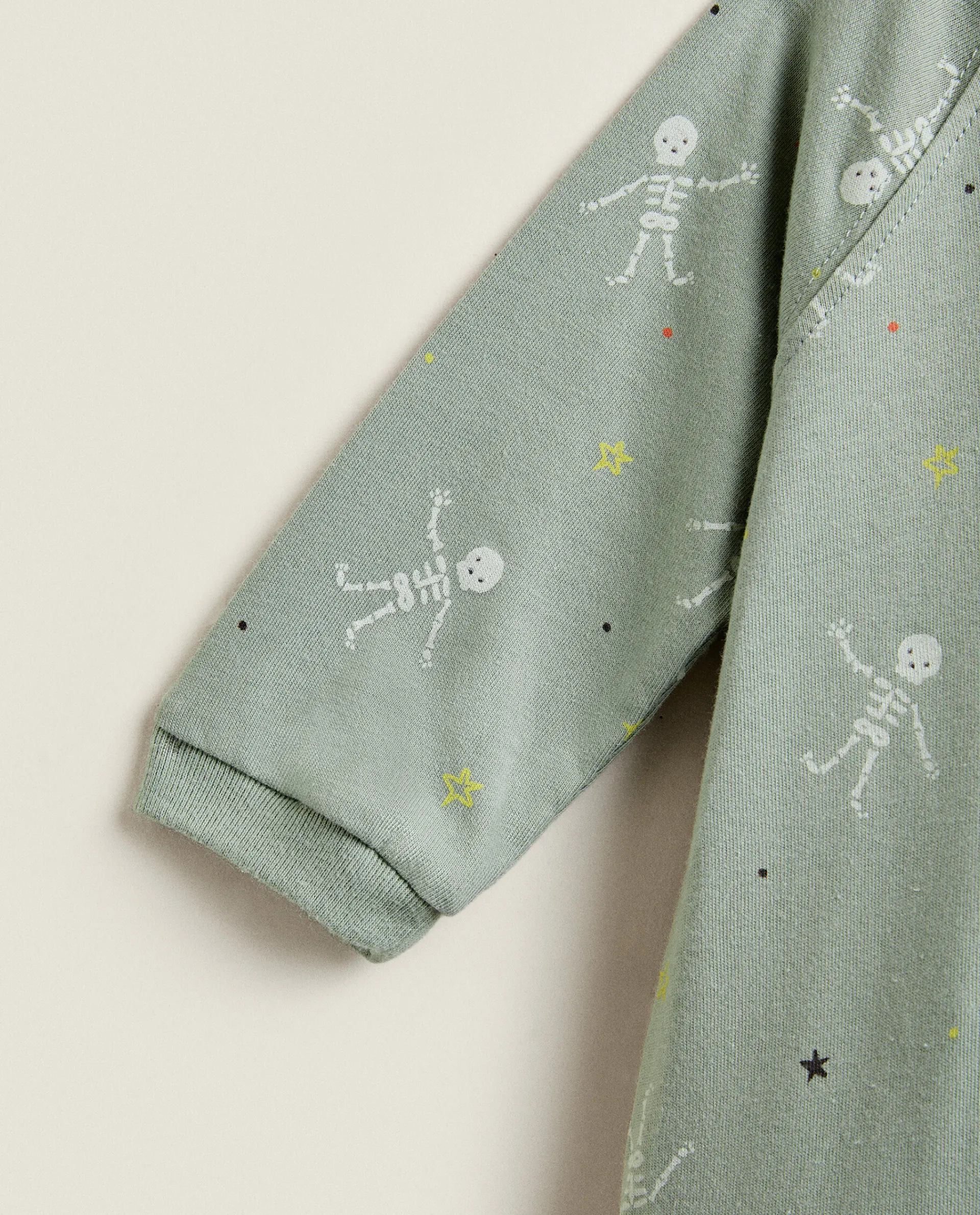 Kids*ZARA Home Halloween Baby Romper With Skeletons Green