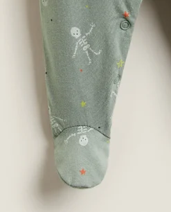 Kids*ZARA Home Halloween Baby Romper With Skeletons Green