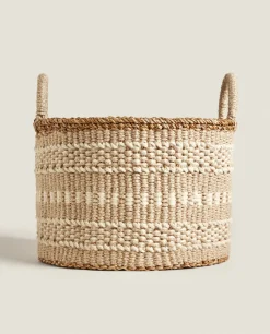 Baskets*ZARA Home Jute Basket With Border Natural Colour