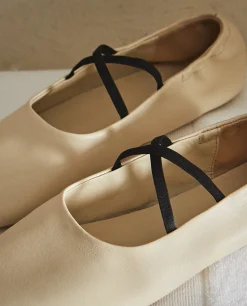 Woman*ZARA Home Leather Ballet Flats With A High Vamp Ecru