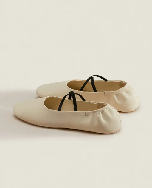 Woman*ZARA Home Leather Ballet Flats With A High Vamp Ecru
