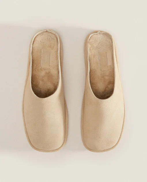 Woman*ZARA Home Leather Mule Slippers Brown