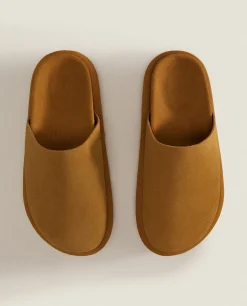 Woman*ZARA Home Leather Mule Slippers With Sole Detail 1-105