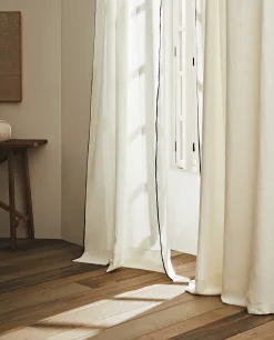 Curtains*ZARA Home Linen Overlock Curtain White