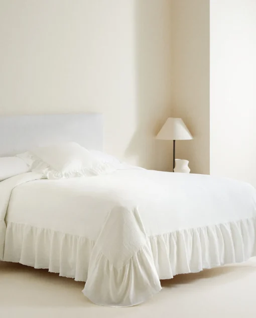 Bedspreads*ZARA Home Linen Ruffle Bedspread Oyster White