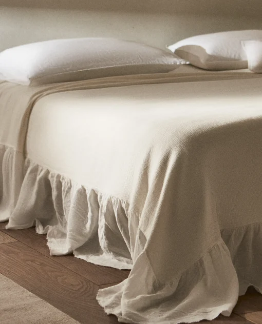 Bedspreads*ZARA Home Linen Ruffle Bedspread Oyster White