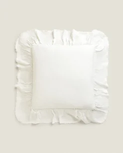Bedspreads*ZARA Home Linen Ruffle Throw Pillow Cover Oyster White