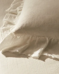 Bedspreads*ZARA Home Linen Ruffle Throw Pillow Cover Oyster White