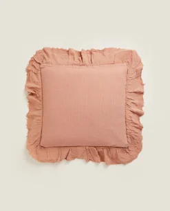 Bedspreads*ZARA Home Linen Ruffle Throw Pillow Cover Pink