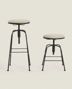 Chairs & Cushions*ZARA Home Linen Swivel Stool Black/Ecru