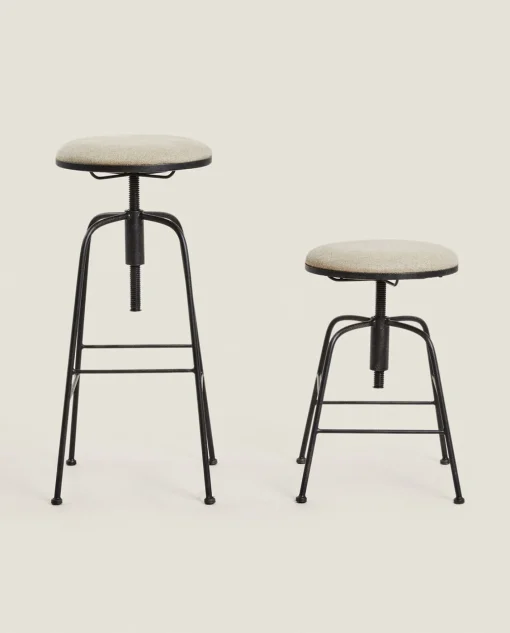 Chairs & Cushions*ZARA Home Linen Swivel Stool Black/Ecru