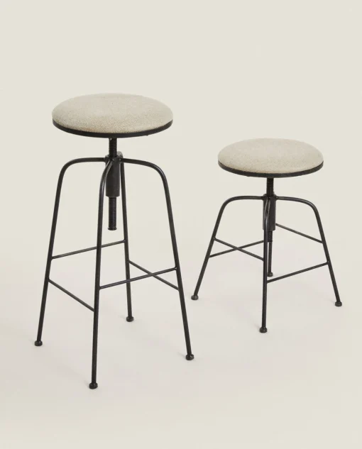 Chairs & Cushions*ZARA Home Linen Swivel Stool Black/Ecru