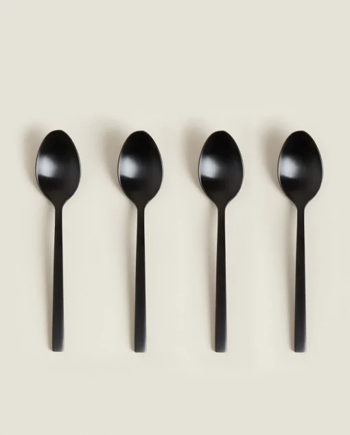 Cutlery*ZARA Home Matte Dessert Spoons (Pack Of 4) Black