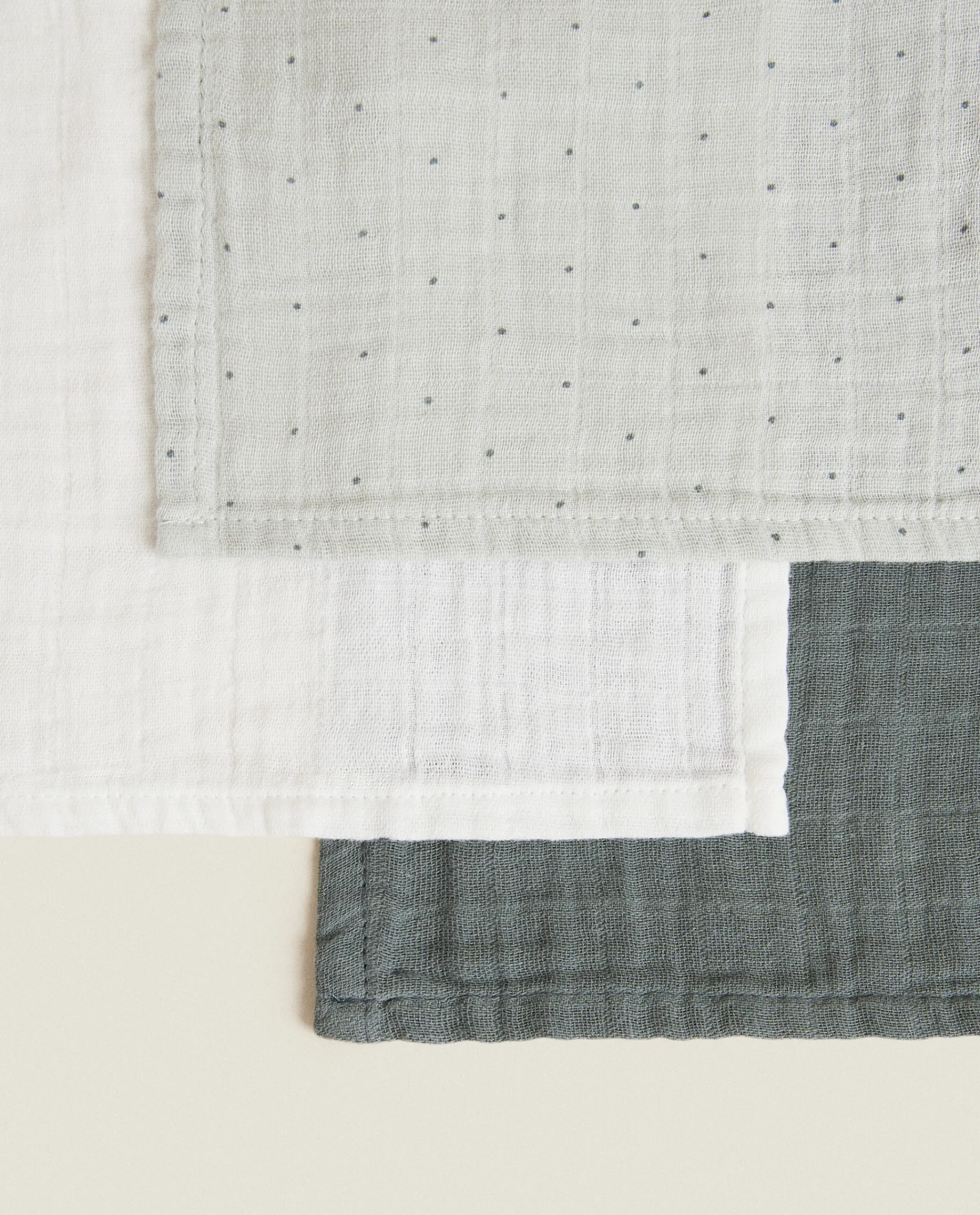 Mealtime*ZARA Home Multicolored Muslin Cloths (Pack Of 3) Green