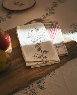 Dining*ZARA Home Pack Of Jacquard Cotton Napkins With Christmas Holly Red