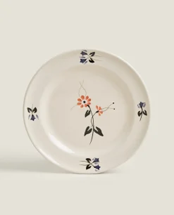 Dinner Plates*ZARA Home Painted Floral Dinner Plate Beige