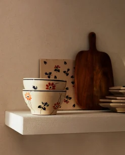 Bowls*ZARA Home Painted Flower Bowl Beige