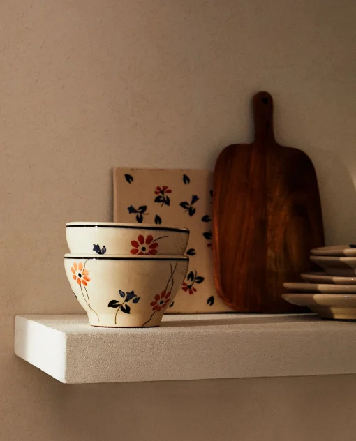 Bowls*ZARA Home Painted Flower Bowl Beige